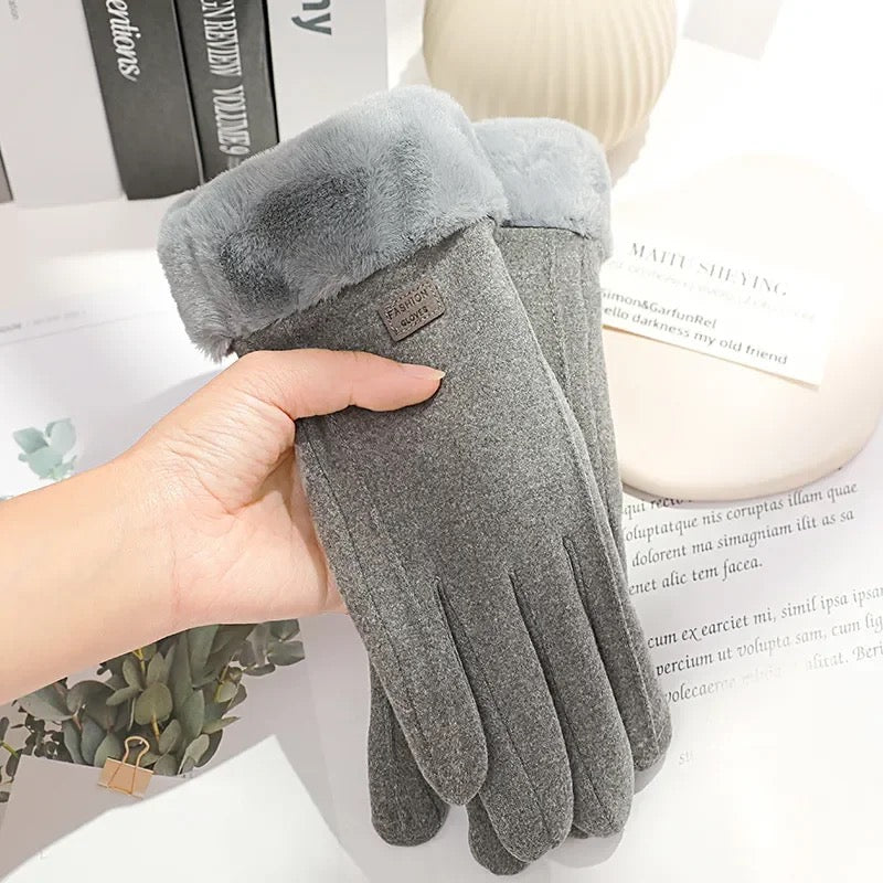 Women Winter Warm Suede Touchscreen Gloves Thick Plush Outdoor Cycling Driving Mittens 1