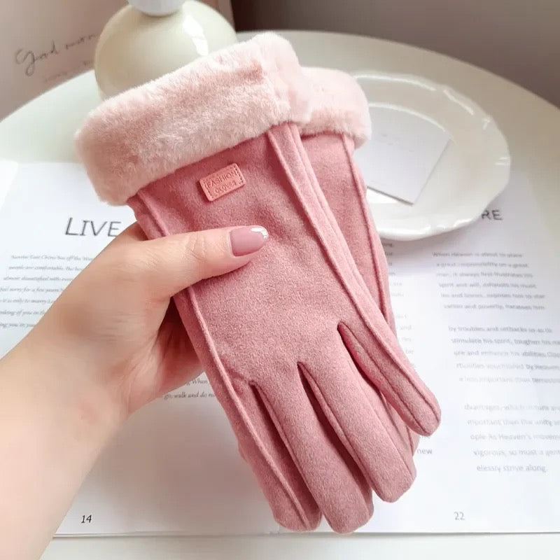 Women Winter Warm Suede Touchscreen Gloves Thick Plush Outdoor Cycling Driving Mittens 6