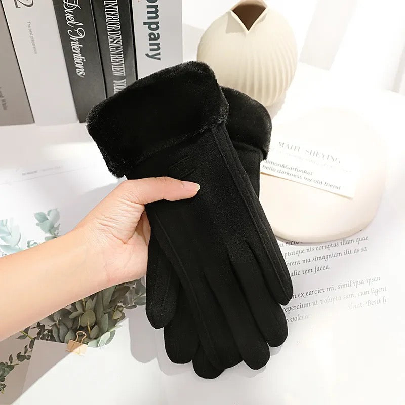 Women Winter Warm Suede Touchscreen Gloves Thick Plush Outdoor Cycling Driving Mittens 7