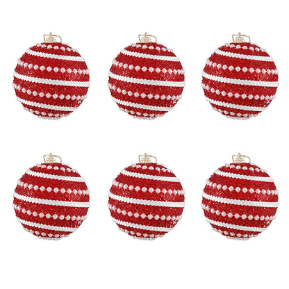 Christmas Ball Ornaments 6pcs 8cm, Red White Hanging Tree Decorations, Holiday New Year Navidad Home Decor