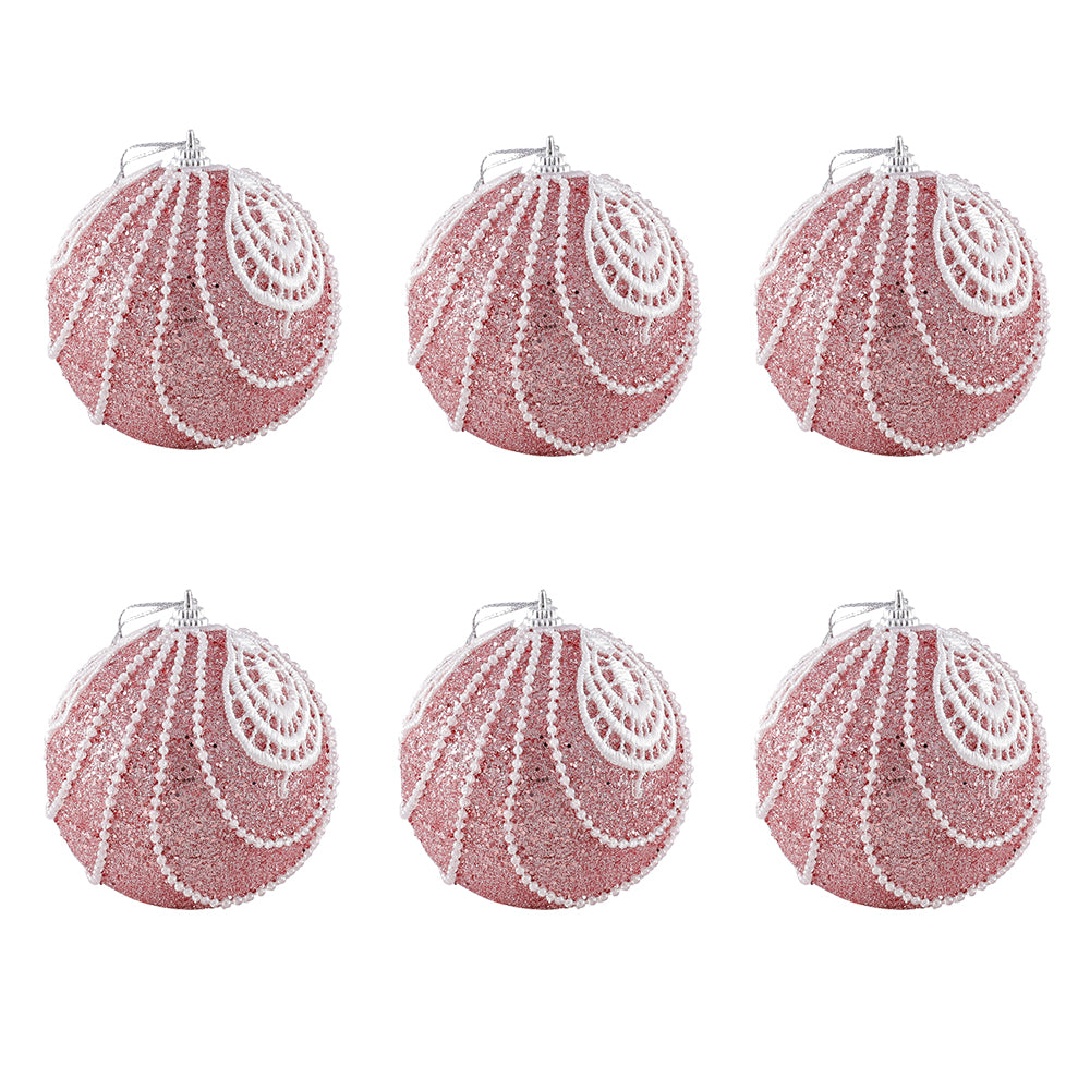 Christmas Ball Ornaments 6pcs 8cm, Red White Hanging Tree Decorations, Holiday New Year Navidad Home Decor