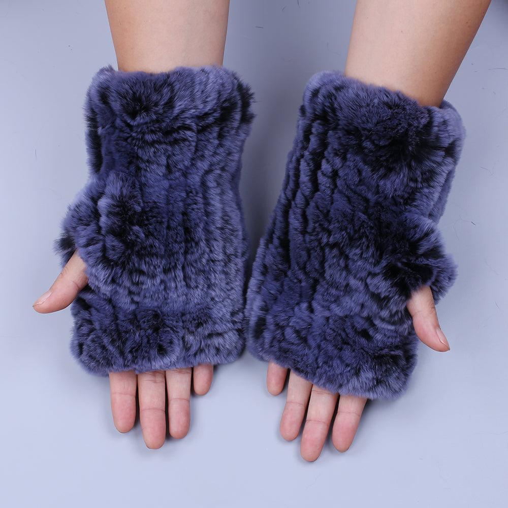 Fashion Real Rex Rabbit Fur Gloves, Womens Winter Finger less Mittens, Genuine Fur Wrist Warmers