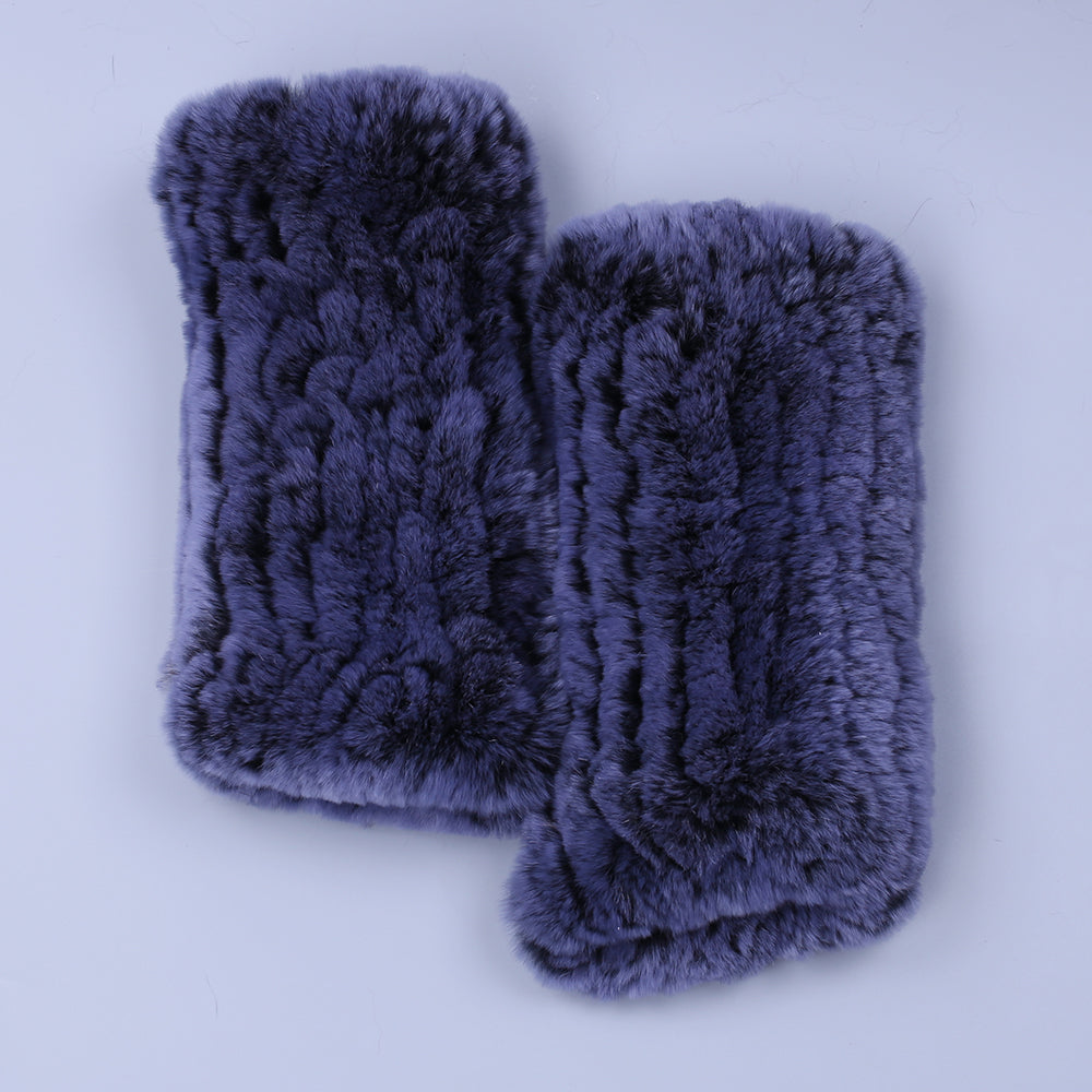 Fashion Real Rex Rabbit Fur Gloves, Womens Winter Finger less Mittens, Genuine Fur Wrist Warmers