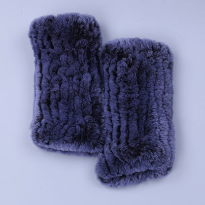 Fashion Real Rex Rabbit Fur Gloves, Womens Winter Finger less Mittens, Genuine Fur Wrist Warmers