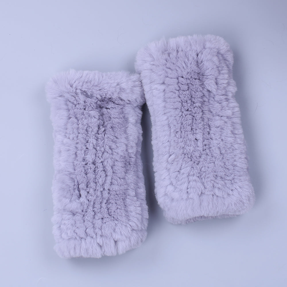 Fashion Real Rex Rabbit Fur Gloves, Womens Winter Finger less Mittens, Genuine Fur Wrist Warmers
