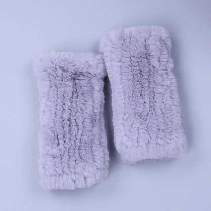 Fashion Real Rex Rabbit Fur Gloves, Womens Winter Finger less Mittens, Genuine Fur Wrist Warmers