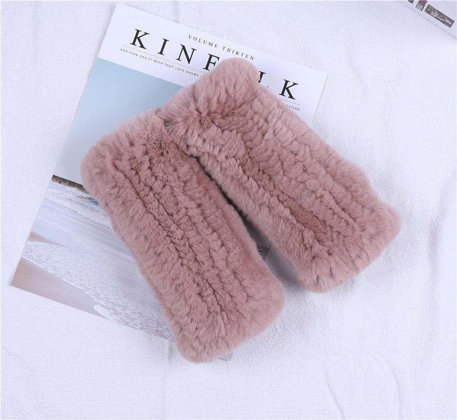 Fashion Real Rex Rabbit Fur Gloves, Womens Winter Finger less Mittens, Genuine Fur Wrist Warmers
