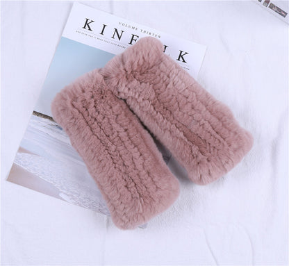 Fashion Real Rex Rabbit Fur Gloves, Womens Winter Finger less Mittens, Genuine Fur Wrist Warmers