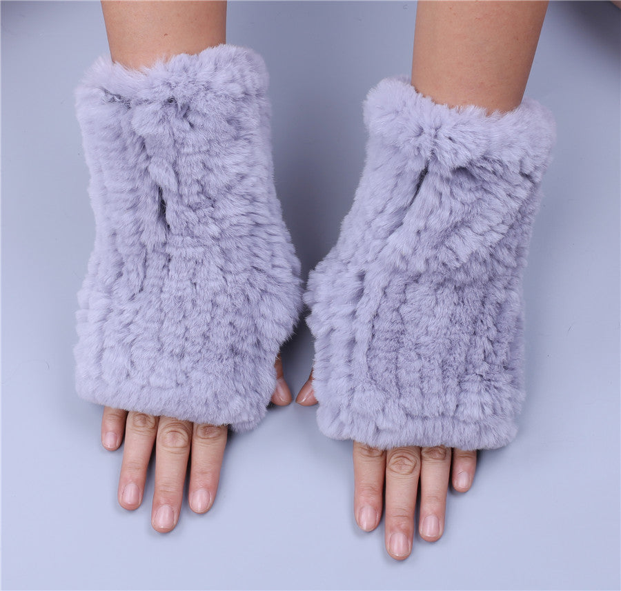 Fashion Real Rex Rabbit Fur Gloves, Womens Winter Finger less Mittens, Genuine Fur Wrist Warmers