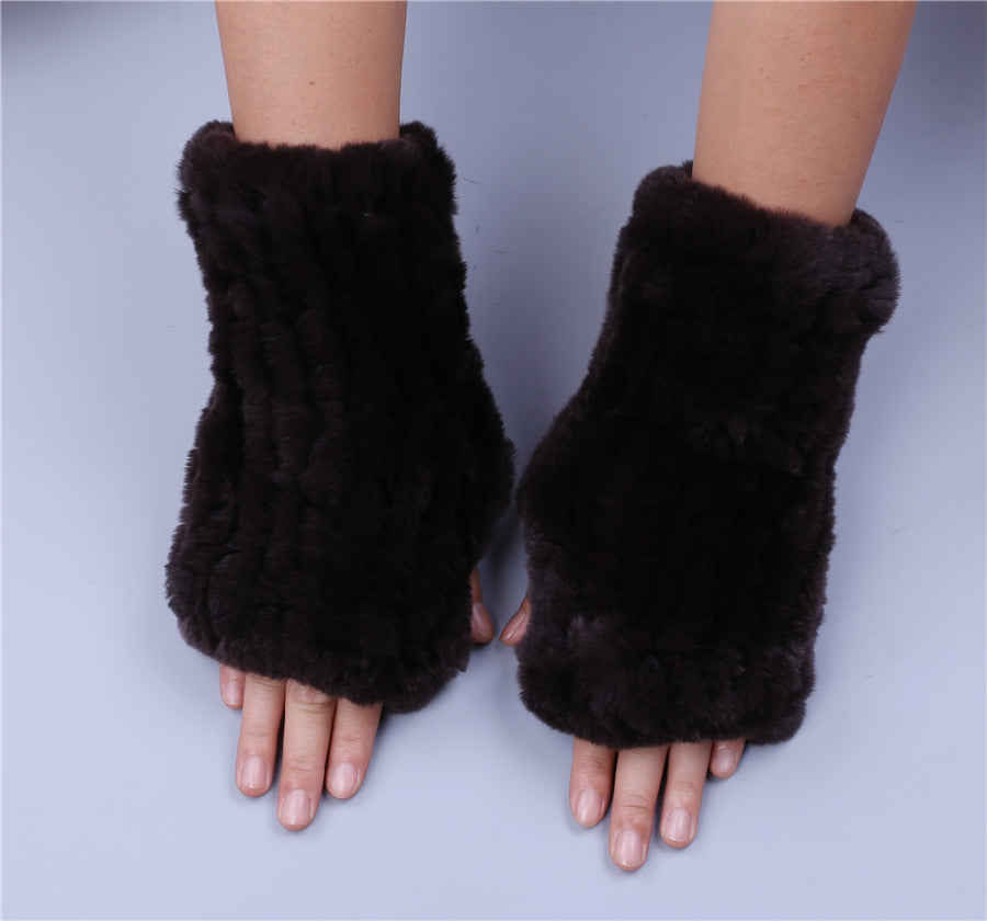 Fashion Real Rex Rabbit Fur Gloves, Womens Winter Finger less Mittens, Genuine Fur Wrist Warmers