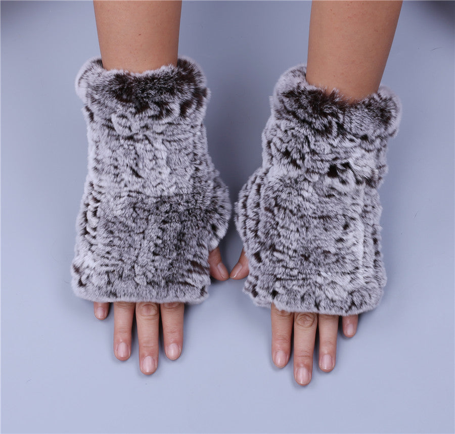 Fashion Real Rex Rabbit Fur Gloves, Womens Winter Finger less Mittens, Genuine Fur Wrist Warmers