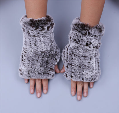 Fashion Real Rex Rabbit Fur Gloves, Womens Winter Finger less Mittens, Genuine Fur Wrist Warmers