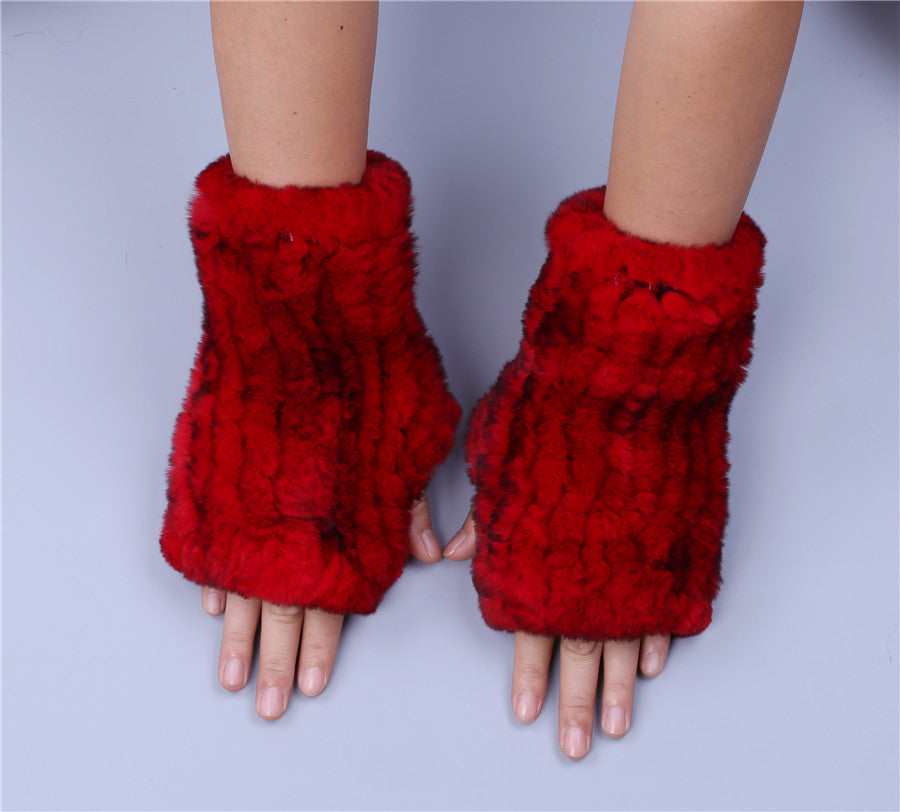 Fashion Real Rex Rabbit Fur Gloves, Womens Winter Finger less Mittens, Genuine Fur Wrist Warmers