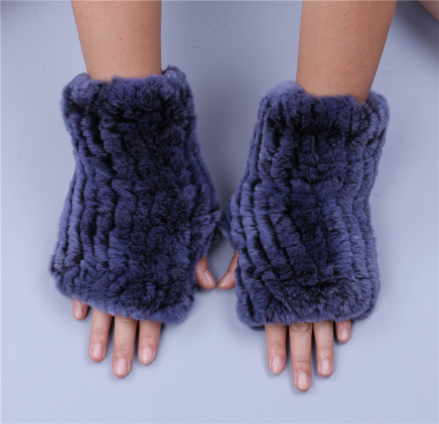 Fashion Real Rex Rabbit Fur Gloves, Womens Winter Finger less Mittens, Genuine Fur Wrist Warmers