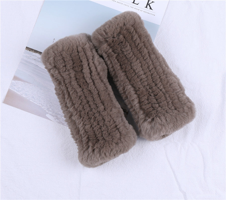 Fashion Real Rex Rabbit Fur Gloves, Womens Winter Finger less Mittens, Genuine Fur Wrist Warmers