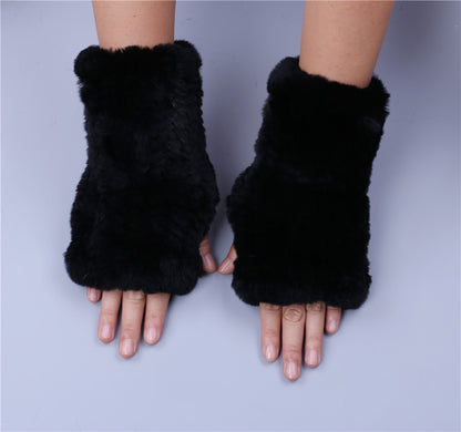 Fashion Real Rex Rabbit Fur Gloves, Womens Winter Finger less Mittens, Genuine Fur Wrist Warmers