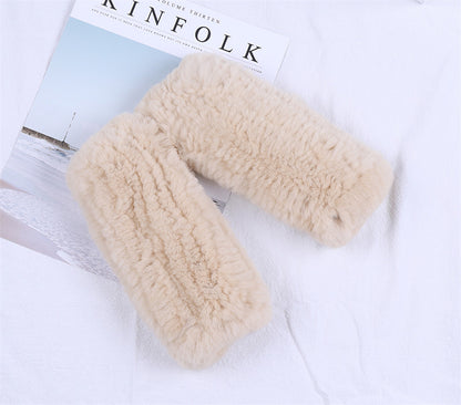 Fashion Real Rex Rabbit Fur Gloves, Womens Winter Finger less Mittens, Genuine Fur Wrist Warmers