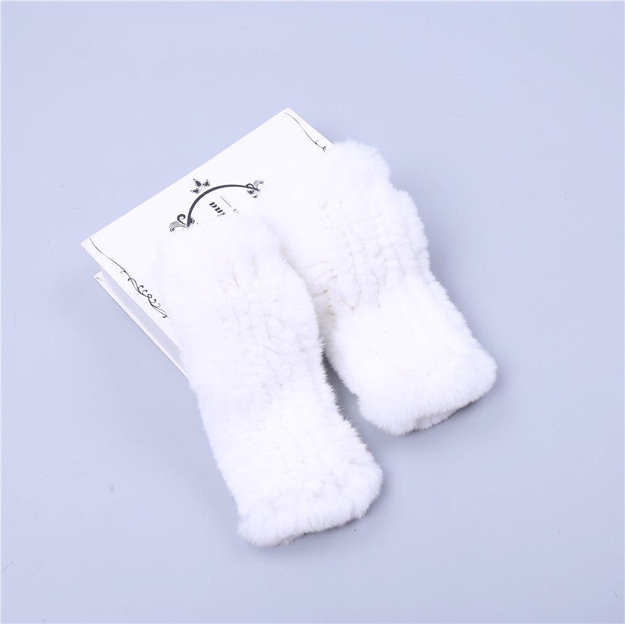 Fashion Real Rex Rabbit Fur Gloves, Womens Winter Finger less Mittens, Genuine Fur Wrist Warmers