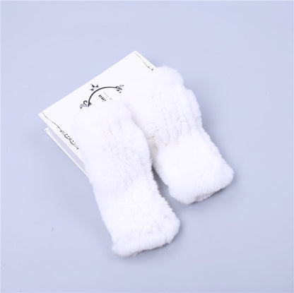 Fashion Real Rex Rabbit Fur Gloves, Womens Winter Finger less Mittens, Genuine Fur Wrist Warmers
