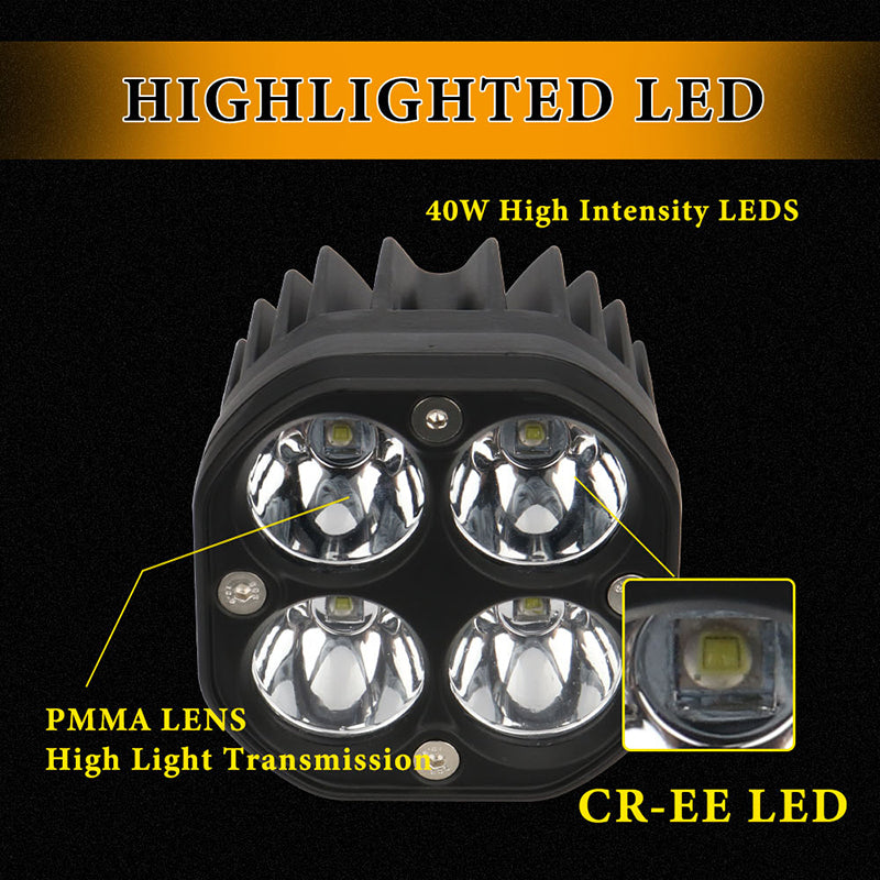 Square LED Work Lights, Motorcycle Pod Lamp, Offroad Tractor Truck UTV ATV Fog Spotlight