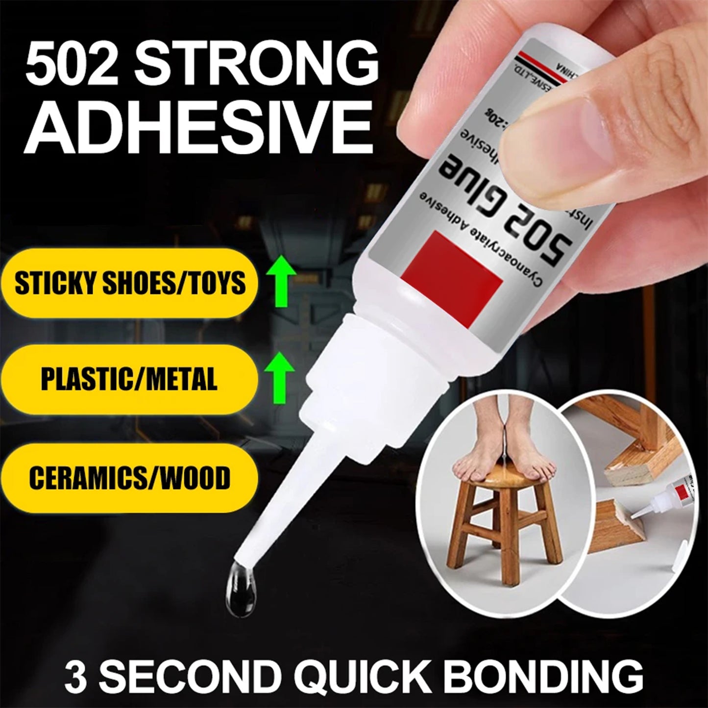 Instant Quickdrying 502 Super Glue Strong Bond Cyanoacrylate Adhesive Metal Rubber Leather Wood Liq 1