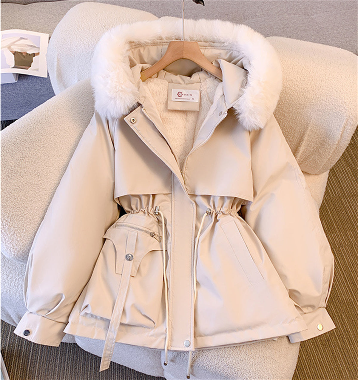 Women Winter Fashion Coats, Hooded Drawstring Jacket, Solid Padded Zip Up Parka, Casual Autumn Street wear Outfit