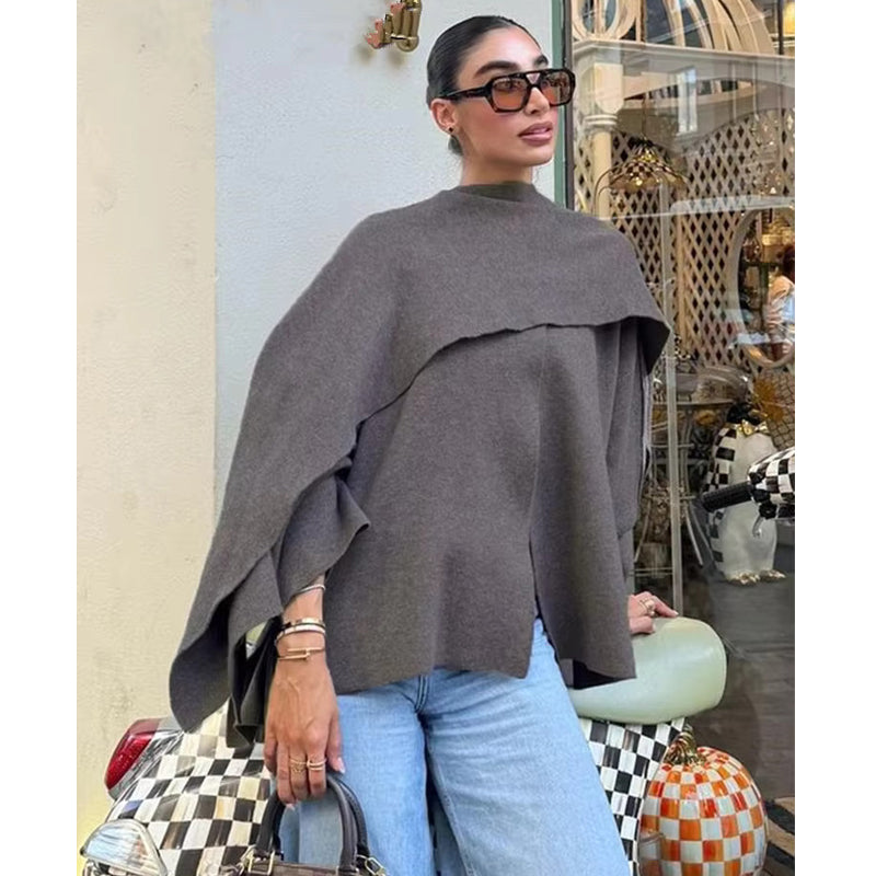 Cape Coat Women Scarf Collar Ponchos Women Shawl Long Sleeve Winter Woman Knitted For Women 4