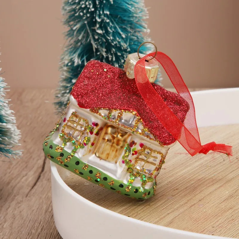 Glass Christmas Toys, House Tree Hanging Ornaments, Nativity Decorations for Home, New Year Party Glass Decor