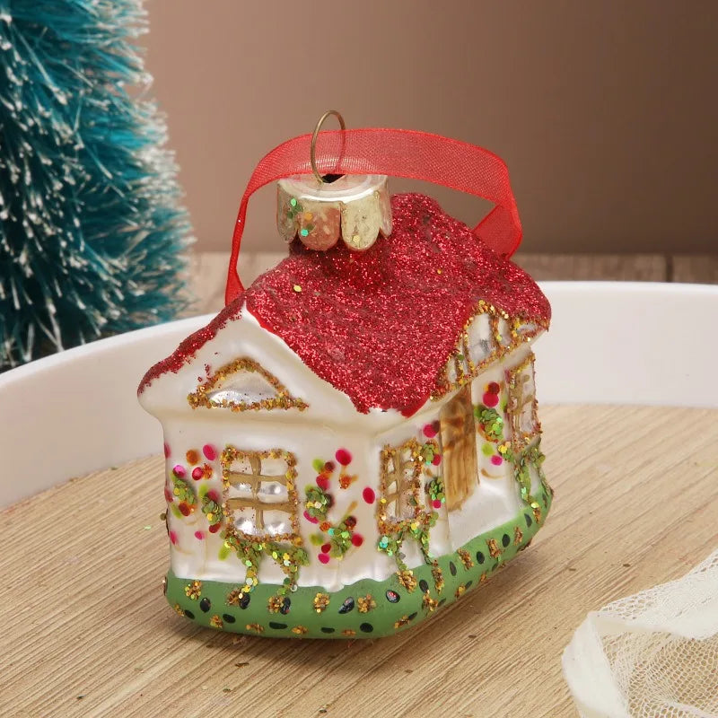 Glass Christmas Toys, House Tree Hanging Ornaments, Nativity Decorations for Home, New Year Party Glass Decor
