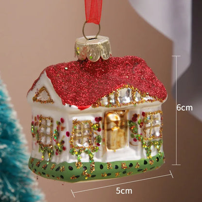 Glass Christmas Toys, House Tree Hanging Ornaments, Nativity Decorations for Home, New Year Party Glass Decor