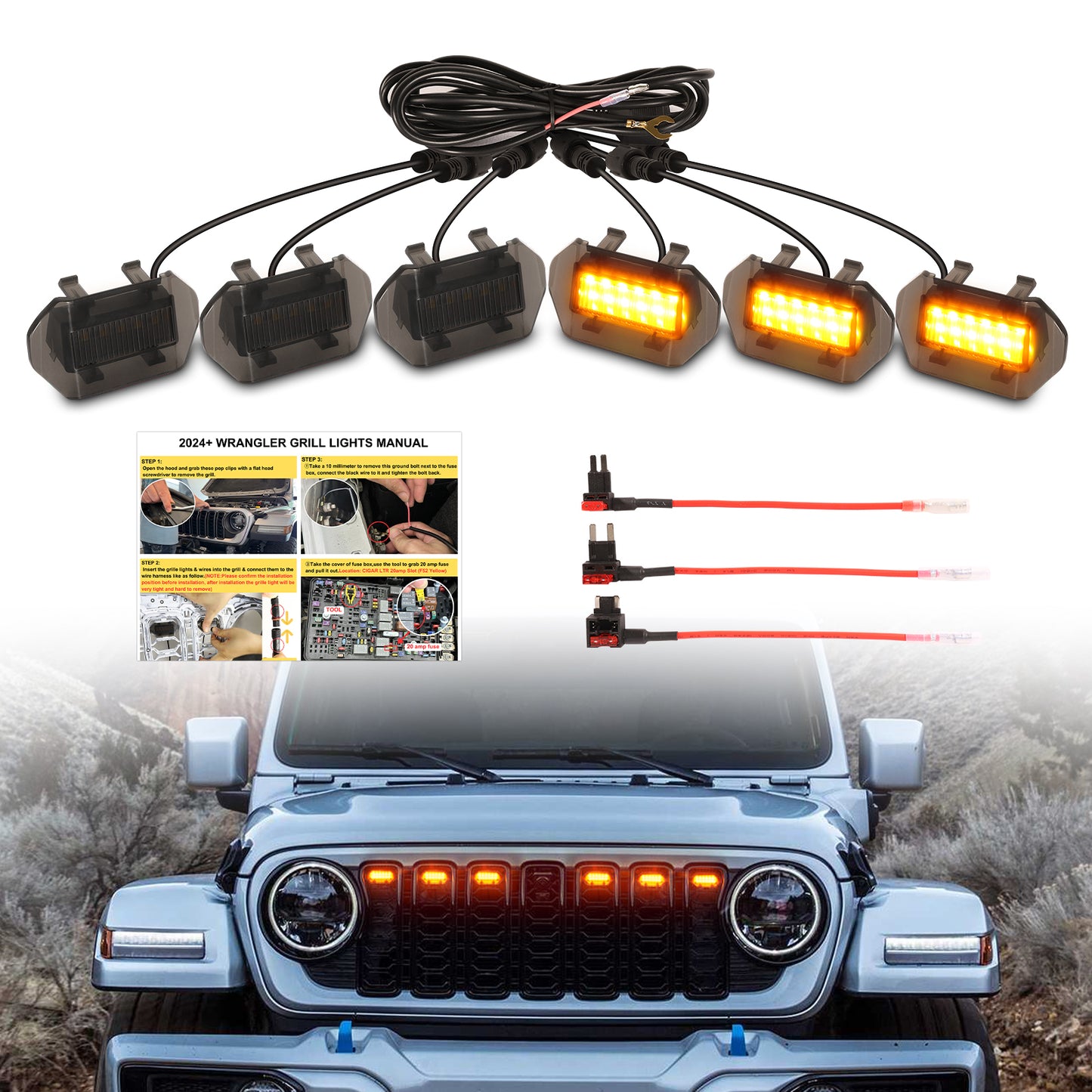 Jeep Wrangler Front Grill Lights, Grill Accessories, Bright LED Grill Grills Fit