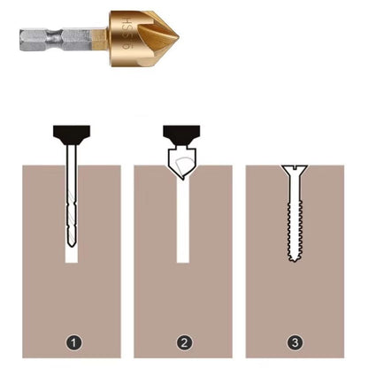 Hex Shank FiveBlade Countersink Drill Bit  619mm Chamfering  Reaming Tool For Precision Woodworking 2