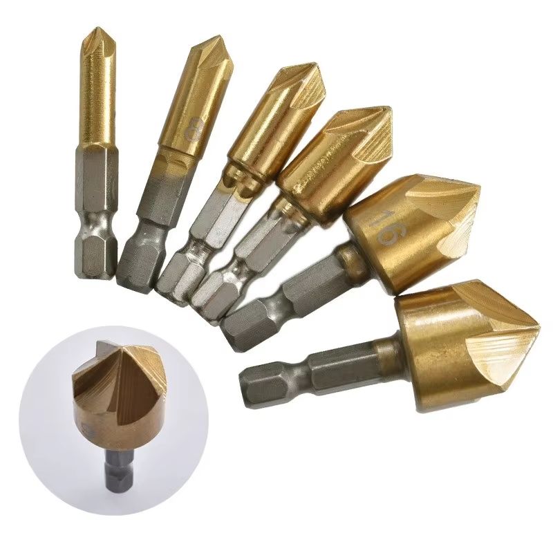 Hex Shank FiveBlade Countersink Drill Bit  619mm Chamfering  Reaming Tool For Precision Woodworking 4