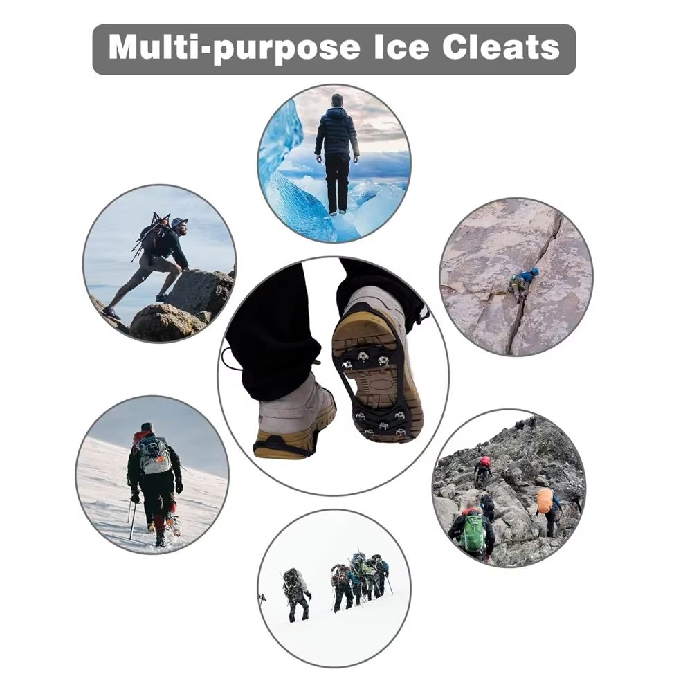 8-Tooth Ice & Snow Crampon Traction Covers – Anti-Slip Shoe Spikes for Outdoor Winter Walking, Hiking & Fishing