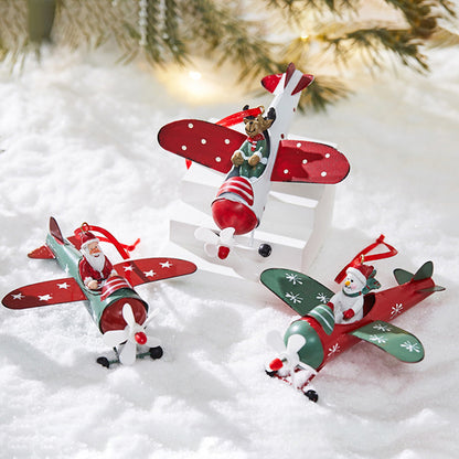 Antique Style Santa Claus Airplane, Retro Iron Christmas Pendant, Christmas Tree Hanging Decoration