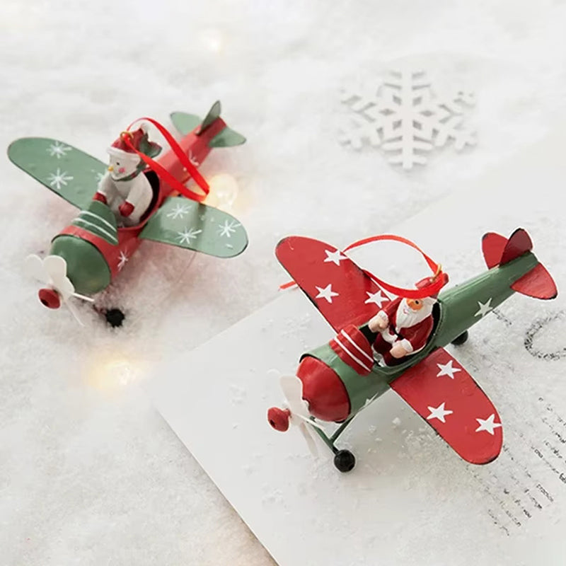 Antique Style Santa Claus Airplane, Retro Iron Christmas Pendant, Christmas Tree Hanging Decoration