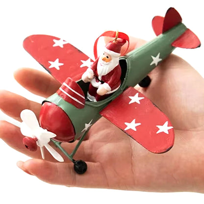 Antique Style Santa Claus Airplane, Retro Iron Christmas Pendant, Christmas Tree Hanging Decoration