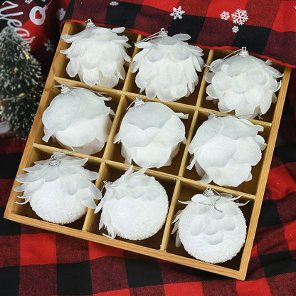 White Glitter Petal Shape Balls, Foam Snow Ball Christmas, Christmas Tree Ornaments, New Year Home Pendants