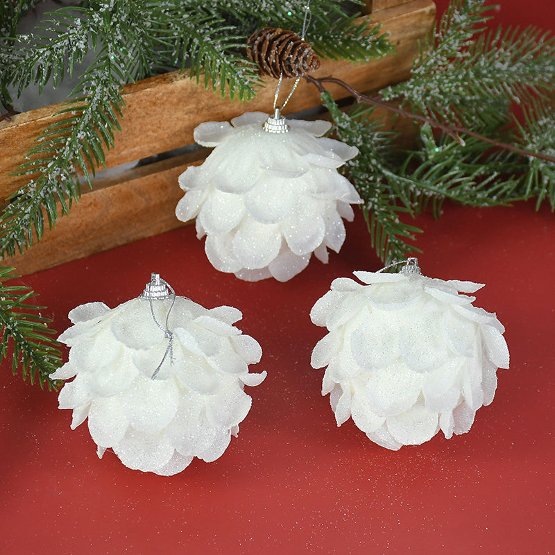 White Glitter Petal Shape Balls, Foam Snow Ball Christmas, Christmas Tree Ornaments, New Year Home Pendants