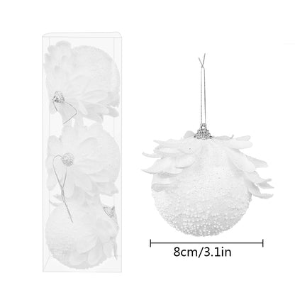 White Glitter Petal Shape Balls, Foam Snow Ball Christmas, Christmas Tree Ornaments, New Year Home Pendants