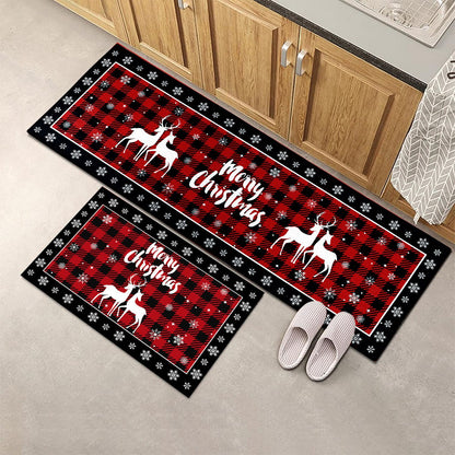 Christmas Decoration Plaid Christmas Tree Floor Mat, Absorbent Doormat For Kitchen, Live Room Sofa Floor Mat