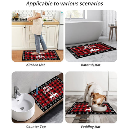 Christmas Decoration Plaid Christmas Tree Floor Mat, Absorbent Doormat For Kitchen, Live Room Sofa Floor Mat