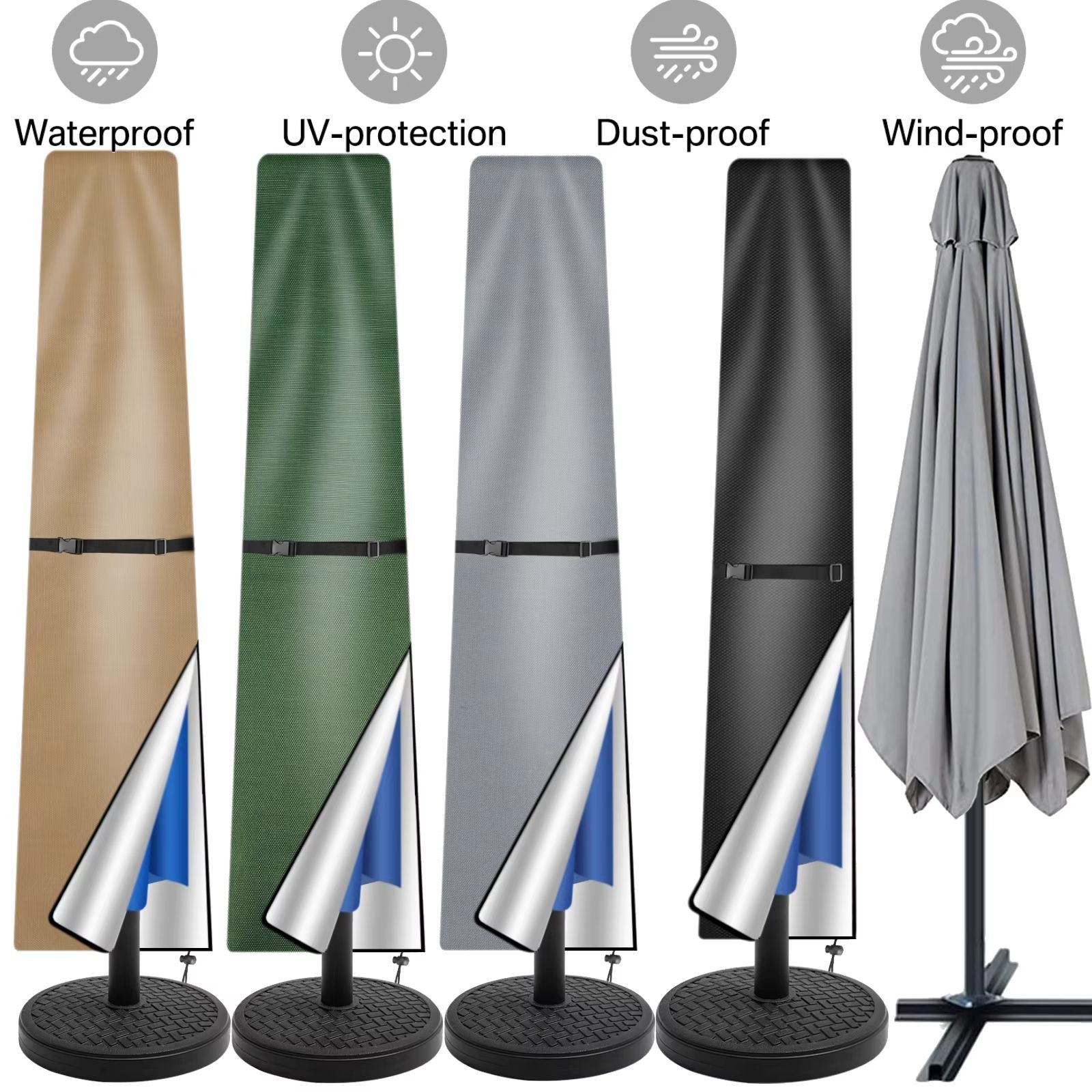 Oxford Cloth Waterproof Parasol Cover – Windproof & UV-Resistant Outdoor Umbrella Cover with Zipper & Pole