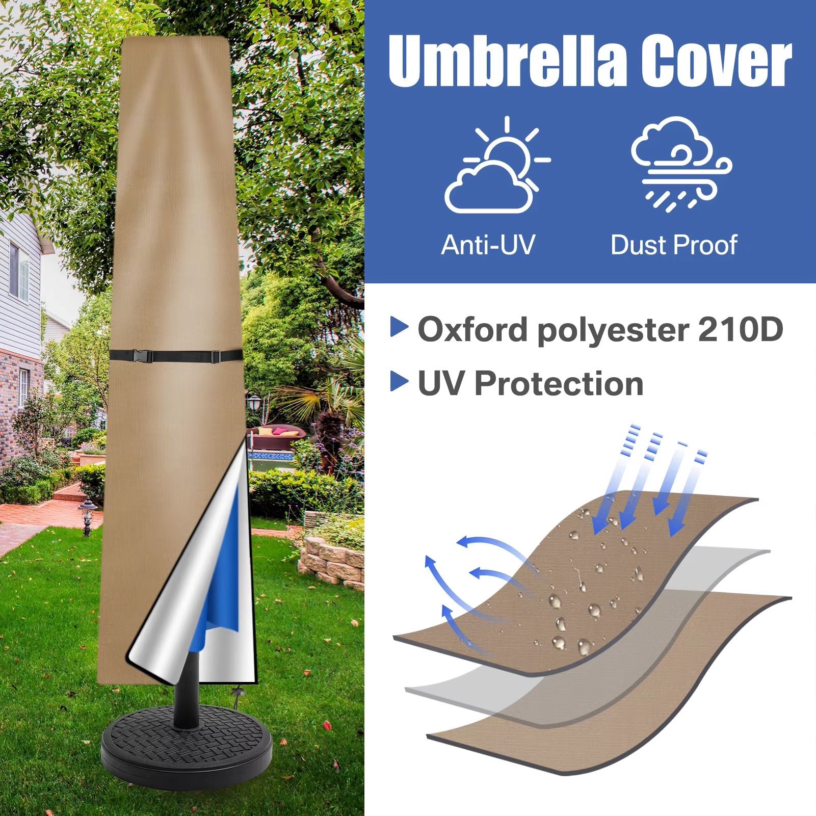 Oxford Cloth Waterproof Parasol Cover  Windproof  UVResistant Outdoor Umbrella Cover With Zipper  P 2