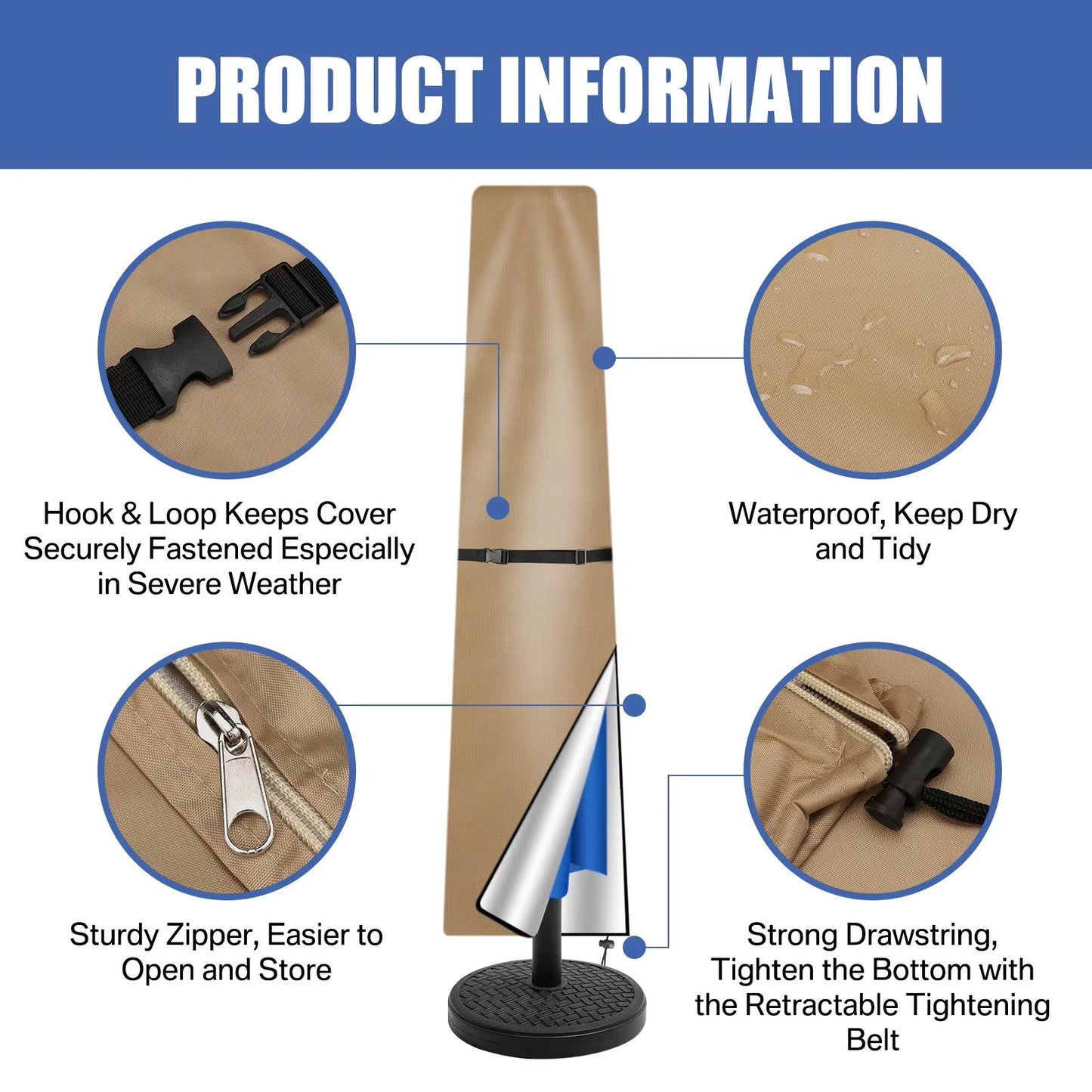 Oxford Cloth Waterproof Parasol Cover  Windproof  UVResistant Outdoor Umbrella Cover With Zipper  P 3
