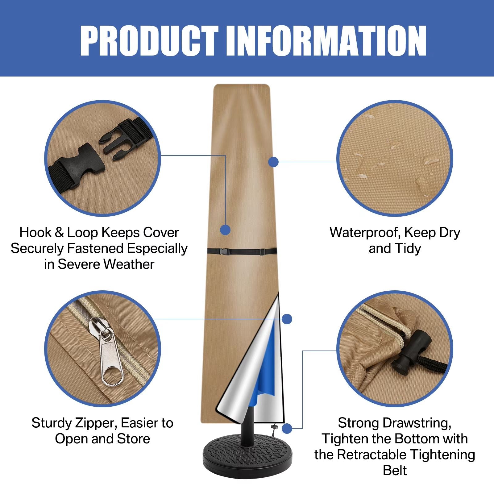 Oxford Cloth Waterproof Parasol Cover  Windproof  UVResistant Outdoor Umbrella Cover With Zipper  P 3