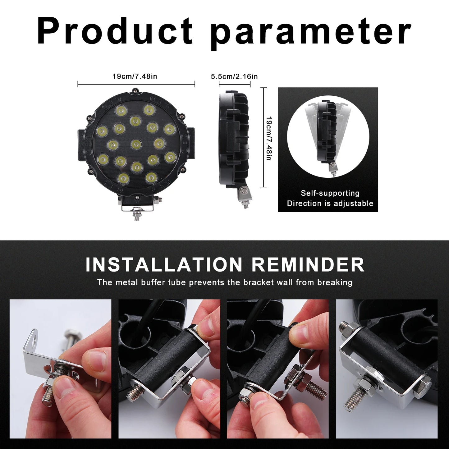 Led Spotlight Off Road Work Light Bright Headlight Spot Lamp For Automotive Truck JEEP Hummer 5