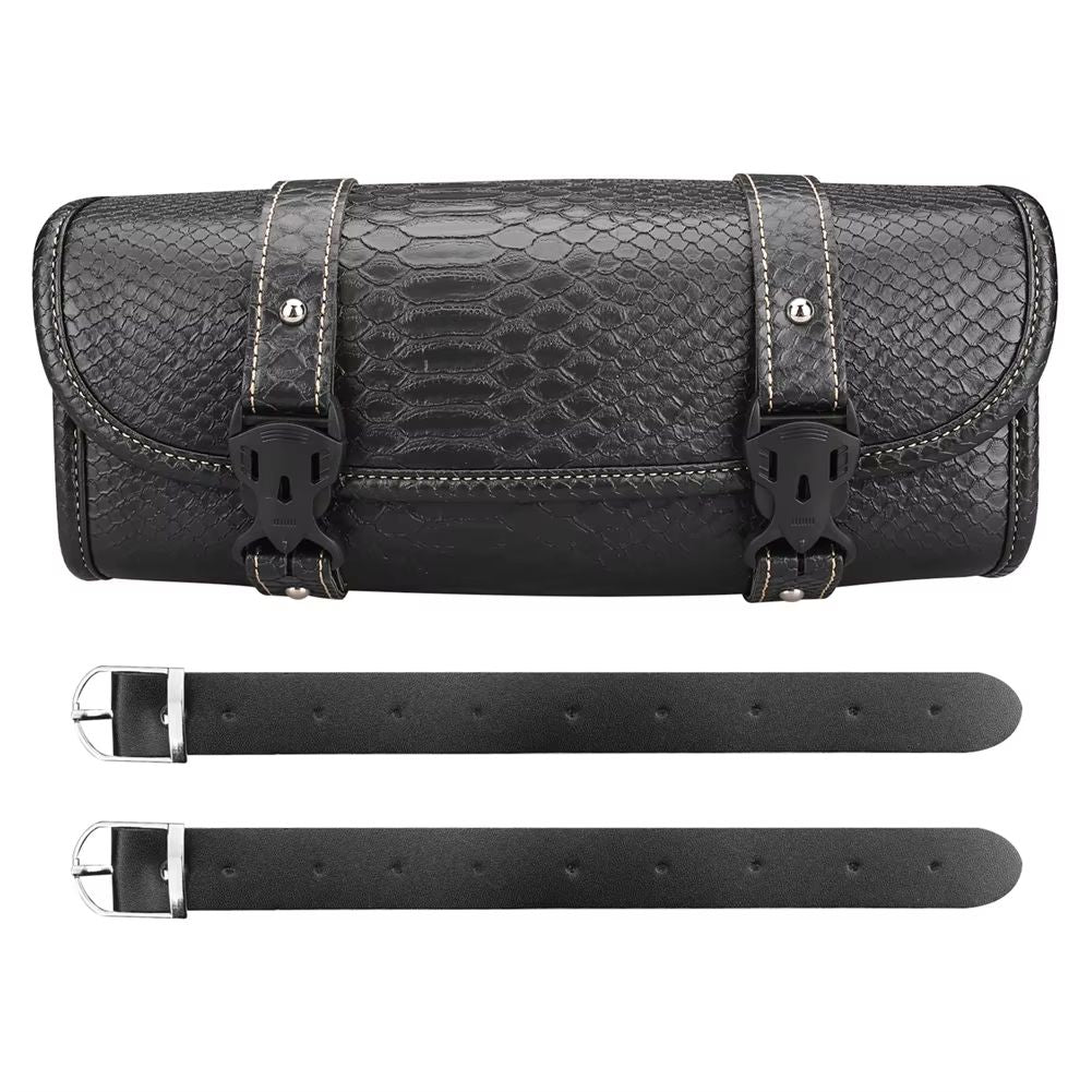 Faux Leather Motorcycle Front Fork Tool Bag  Waterproof Handlebar Roll Bag For Harley Sportster Kaw 3