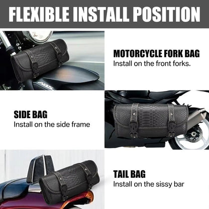 Faux Leather Motorcycle Front Fork Tool Bag  Waterproof Handlebar Roll Bag For Harley Sportster Kaw 4
