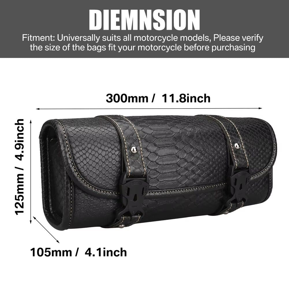 Faux Leather Motorcycle Front Fork Tool Bag  Waterproof Handlebar Roll Bag For Harley Sportster Kaw 9